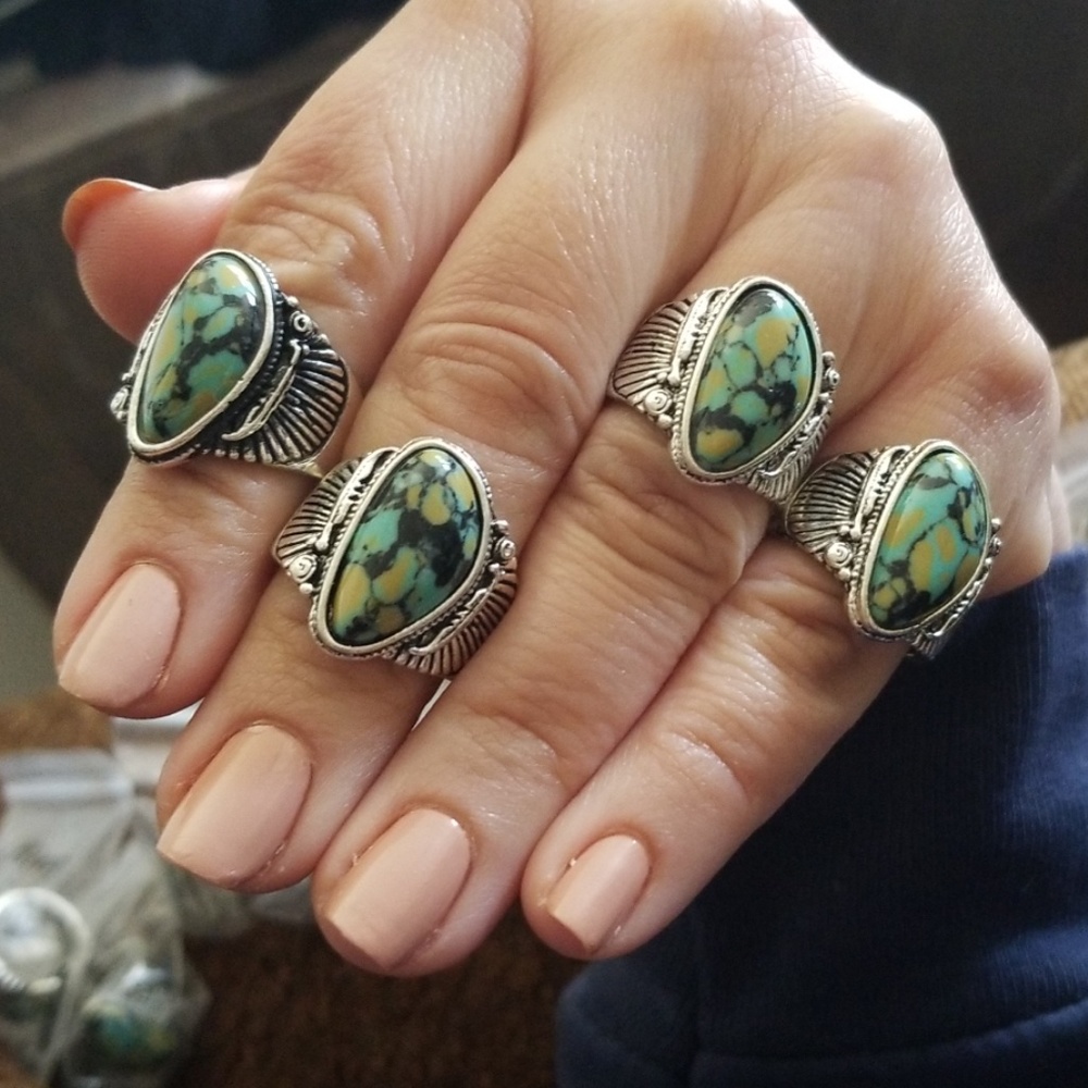 🎁🎁# 46. 🥰RESTOCKED 925Silver Filled Turquoise Ring - Picture 8 of 8